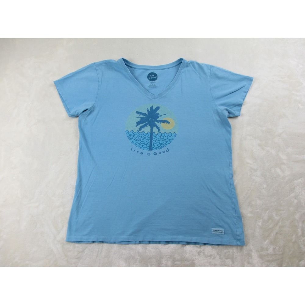 Life‎ Is Good Shirt Womens Large Blue Beach Classic Fit Crusher Ladies*